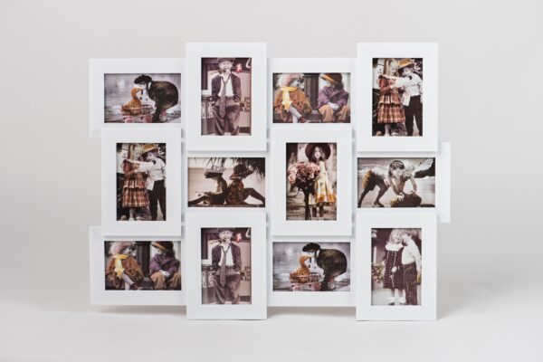 Combination of 12 White 6×4 Frames Combination display of twelve white 6×4 photo frames