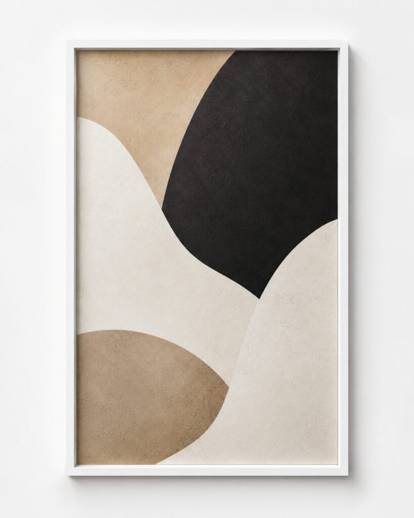 White A0 poster frame displaying neutral abstract artwork on a clean wall