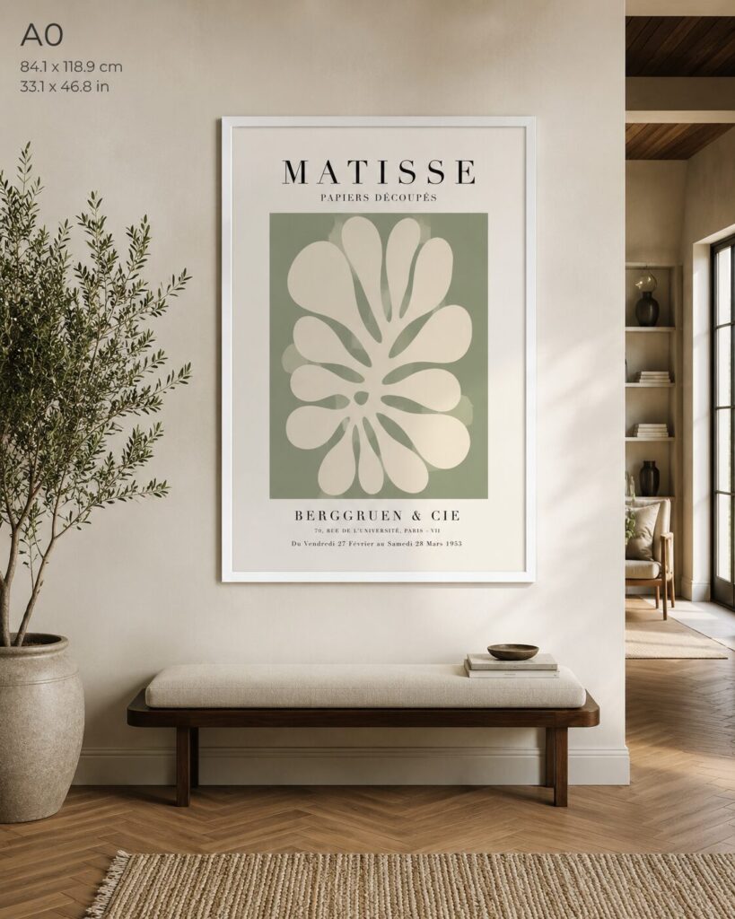 Large white A0 poster frame displayed in a bright contemporary entryway