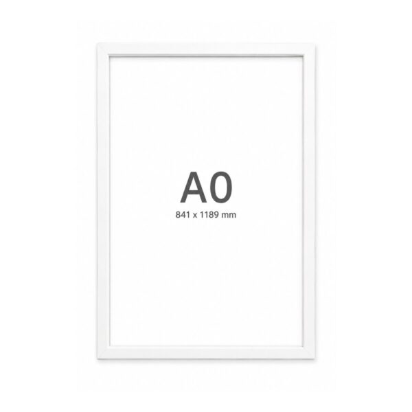 Full front view of a white A0 poster frame for 841 × 1189 mm artwork