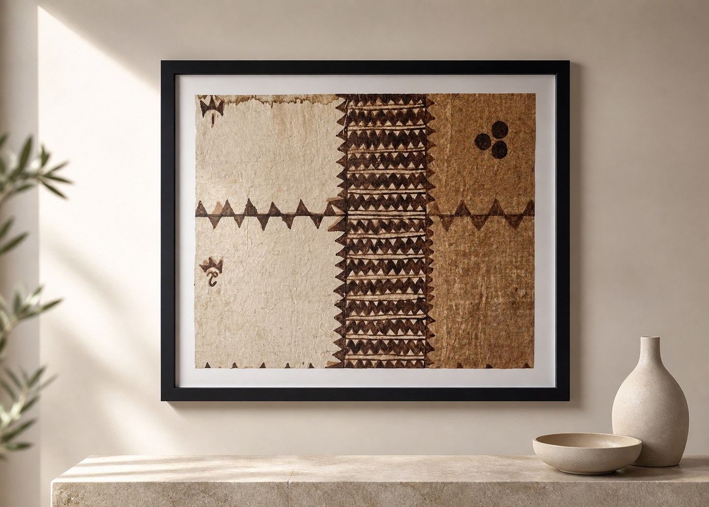 Framed Tapa cloth artwork